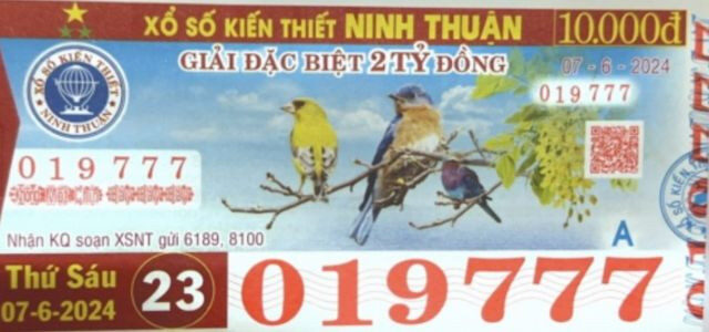 Ví dụ minh họa vé xổ số kiến thiết tỉnh Ninh Thuận ngày 07/6/2024